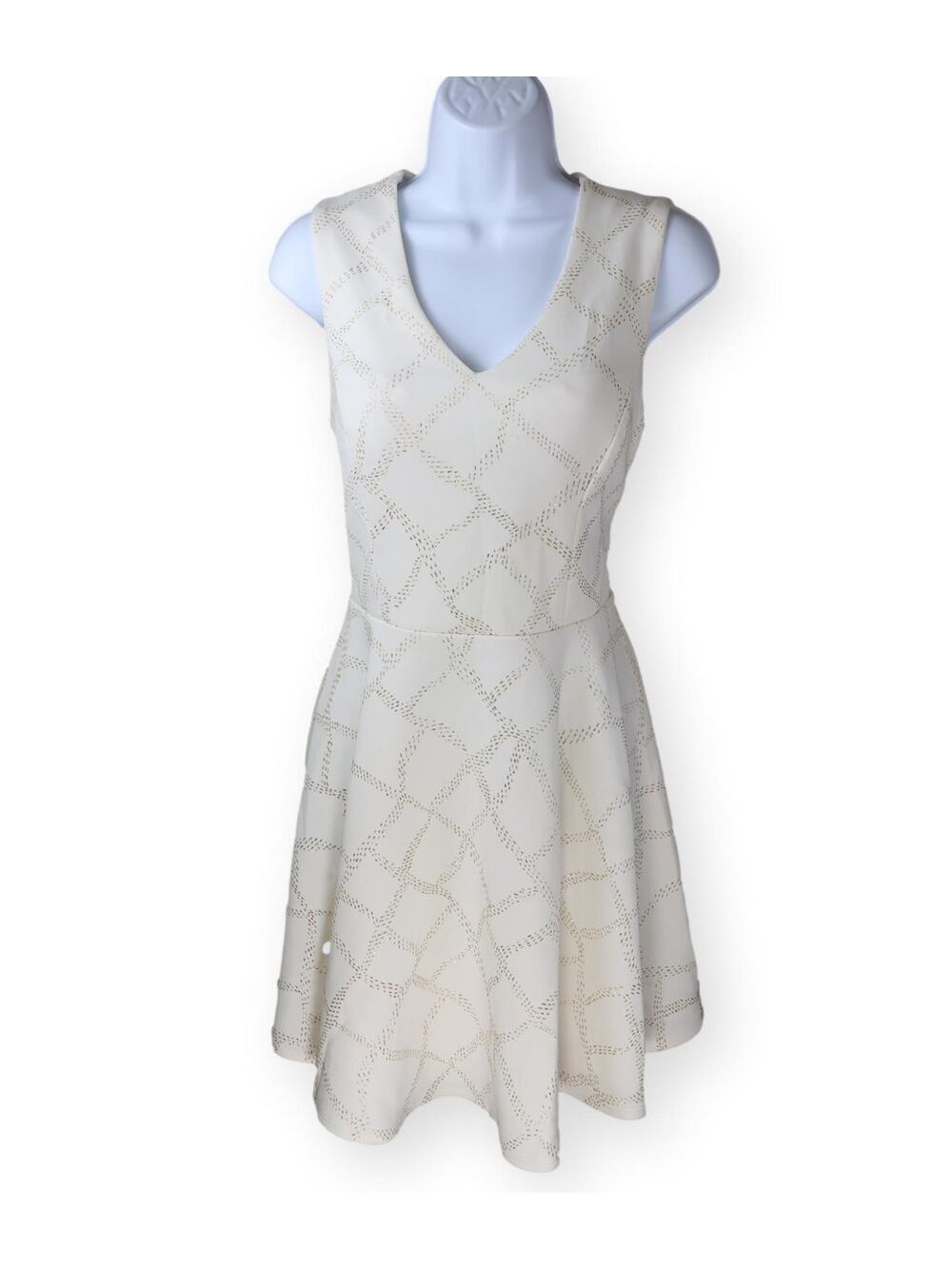 Jodi Kristopher Juniors White Gold Fit Flare Scuba Dress 11